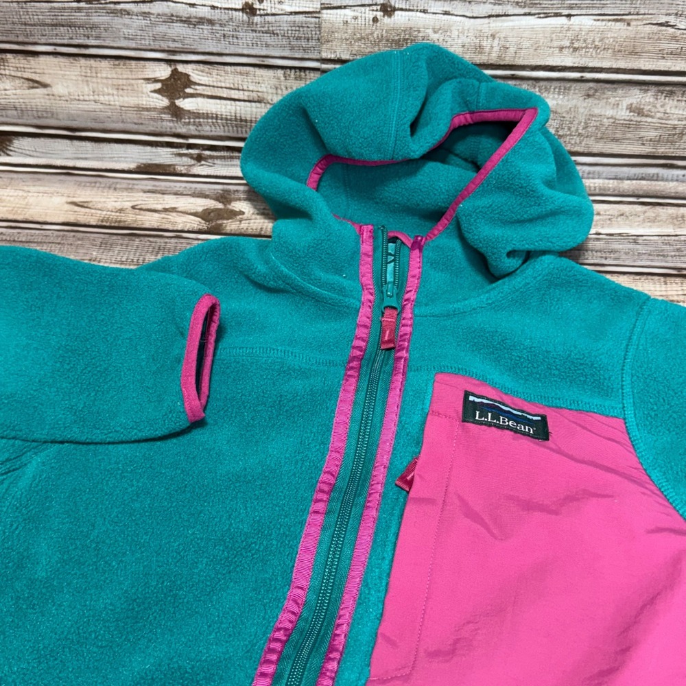 LL Bean Mountain‎ Classic Fleece Hoodie Womens XXS Petite Teal Pink Full Zip